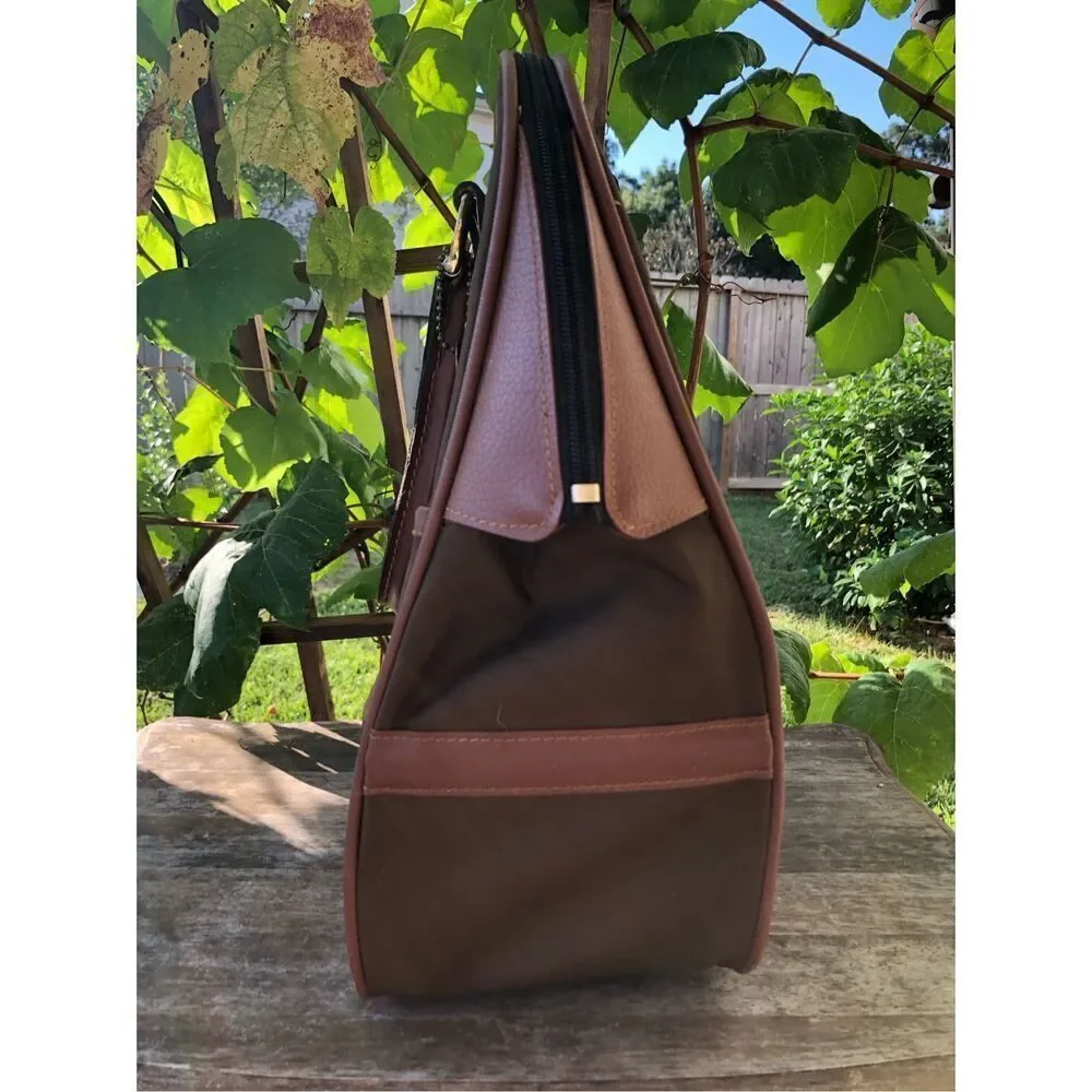 Vintage Lark Canvas Leather Tote Bag Brown Stripe Travel Duffle